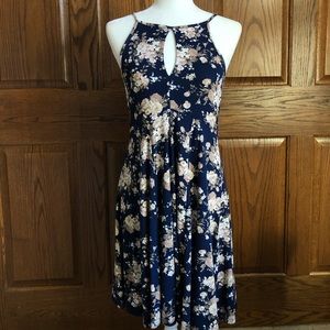 AEO Navy Blue Dress w/ Cream Floral Pattern